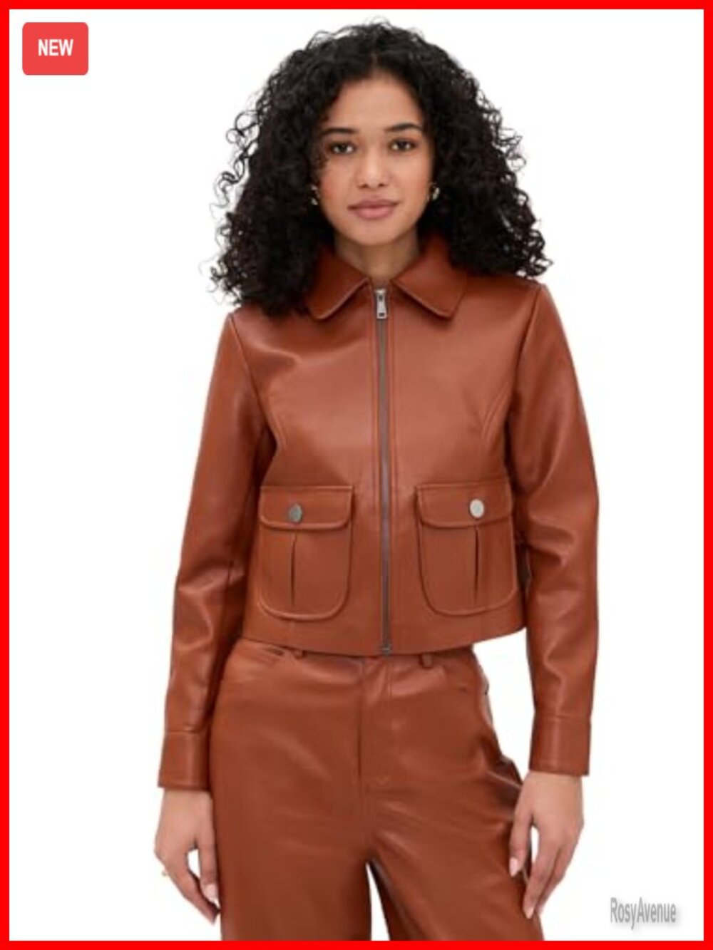 Faux Leather Moto Jacket Collared Snap Cuff Zip Front